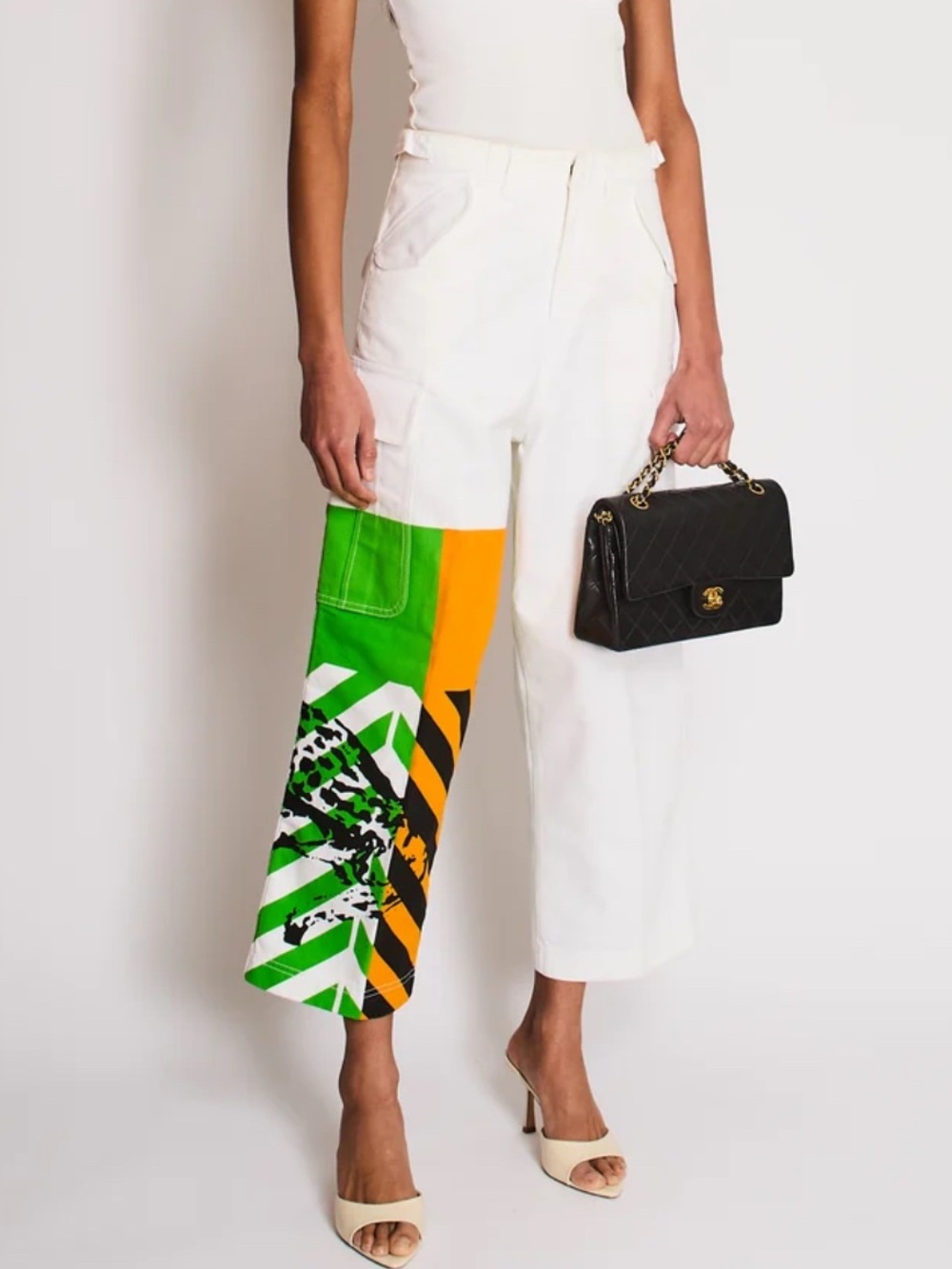 Christian Dior "D-Jungle Pop" Printed Graphic Denim Cargo Pants Women's Size 8